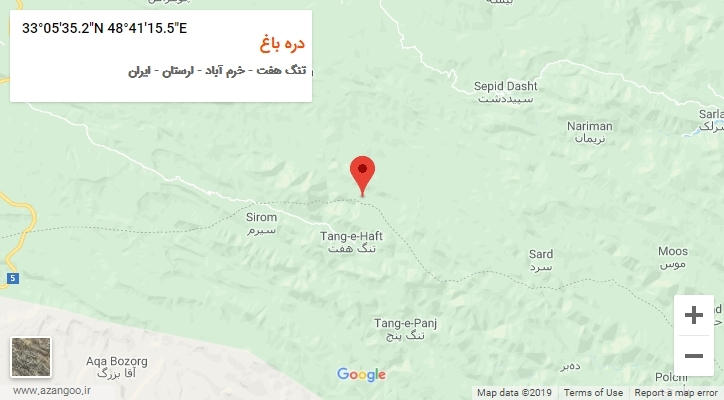 روستای دره باغ بر روی نقشه