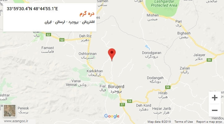 روستای دره گرم بر روی نقشه