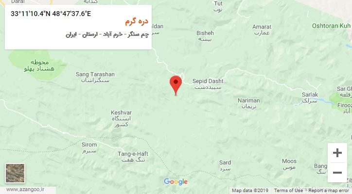 روستای دره گرم بر روی نقشه