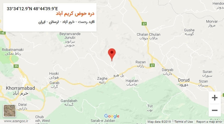 روستای دره حوض کریم آباد بر روی نقشه