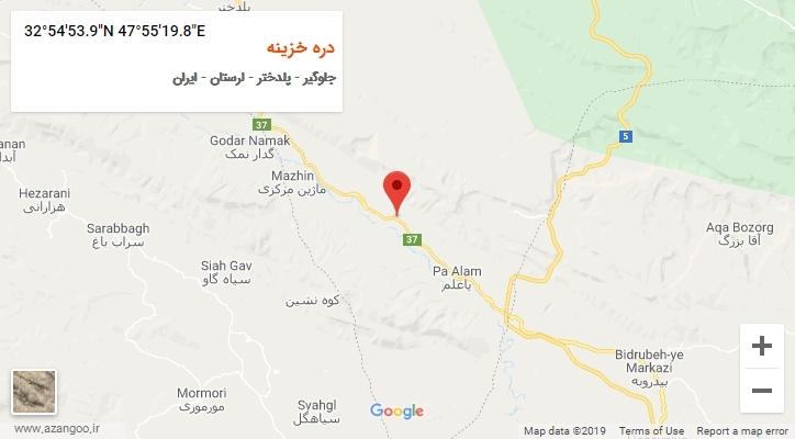 روستای دره خزینه بر روی نقشه