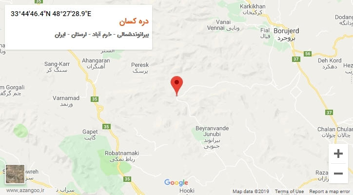 روستای دره کسان بر روی نقشه