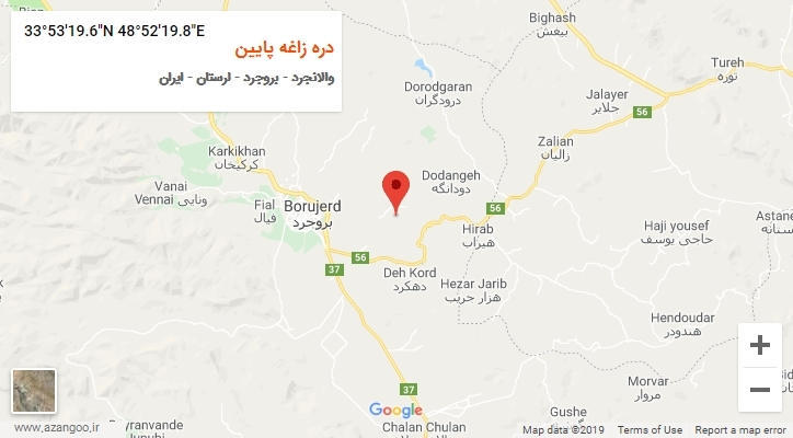 روستای دره زاغه پایین بر روی نقشه