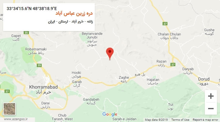 روستای دره زرین عباس آباد بر روی نقشه