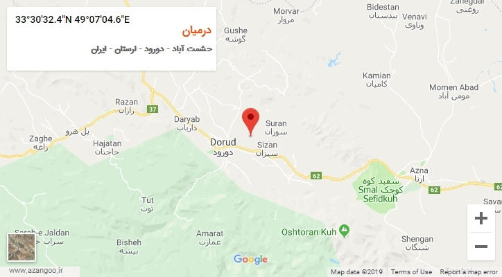 روستای درمیان بر روی نقشه