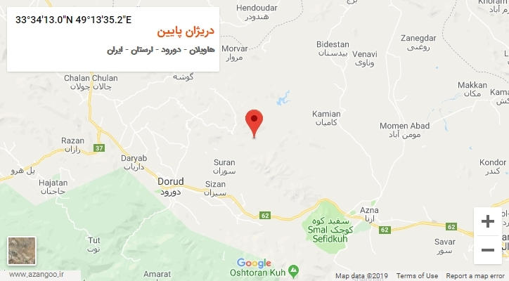 روستای دریژان پایین بر روی نقشه