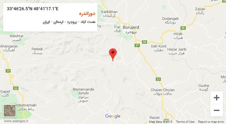 روستای دوراندره بر روی نقشه
