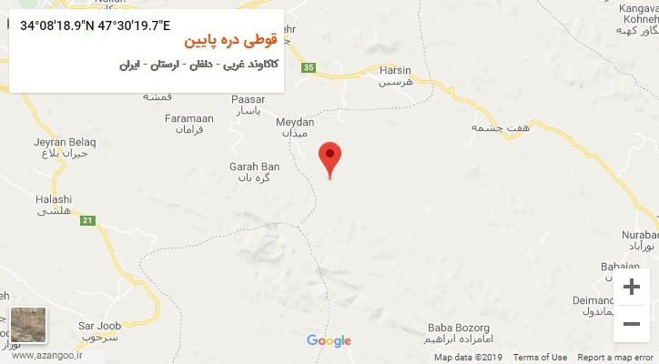 روستای قوطی دره پایین بر روی نقشه