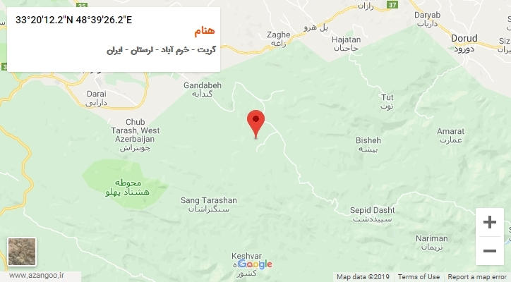 روستای هنام بر روی نقشه