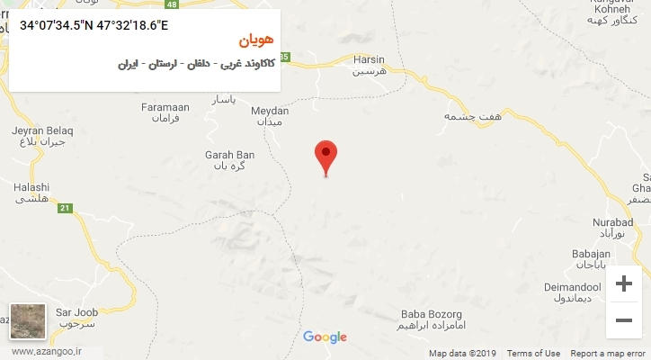 روستای هویان بر روی نقشه