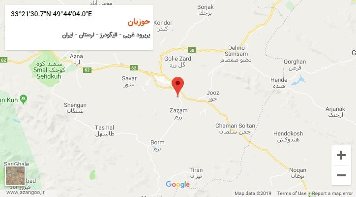 روستای حوزیان بر روی نقشه