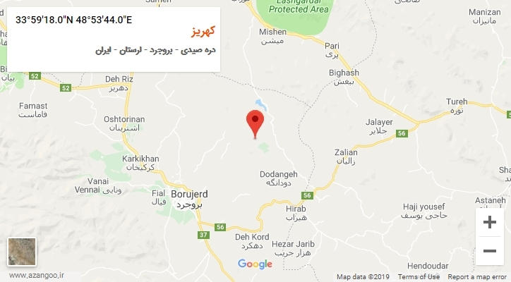 روستای کهریز بر روی نقشه
