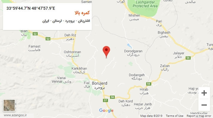 روستای کمره بالا بر روی نقشه