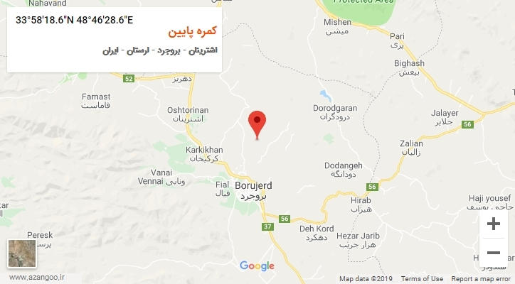 روستای کمره پایین بر روی نقشه