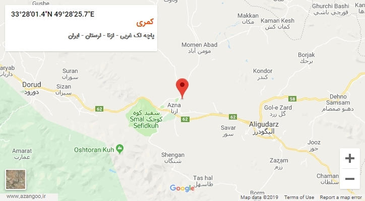 روستای کمری بر روی نقشه