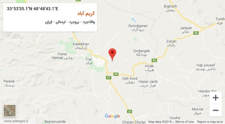روستای کریم آباد بر روی نقشه