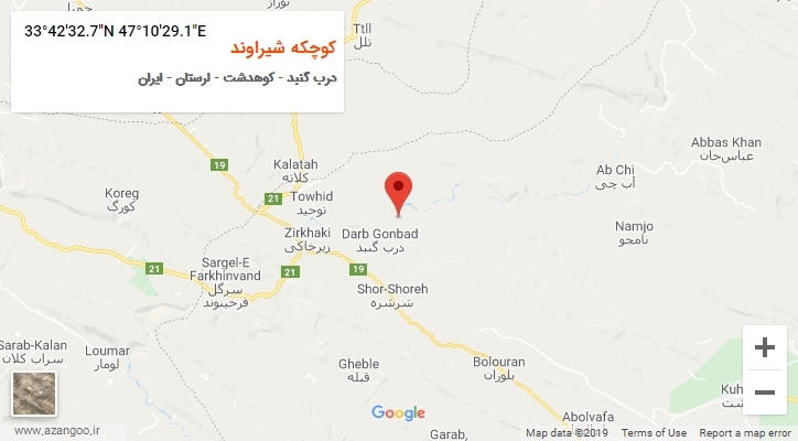روستای کوچکه شیراوند بر روی نقشه