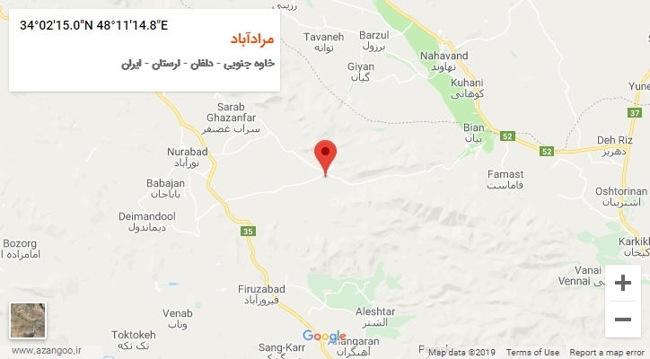 روستای مرادآباد بر روی نقشه