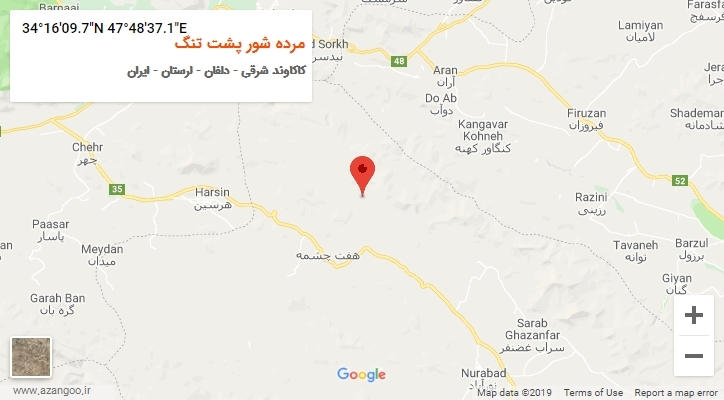 روستای مرده شور پشت تنگ بر روی نقشه