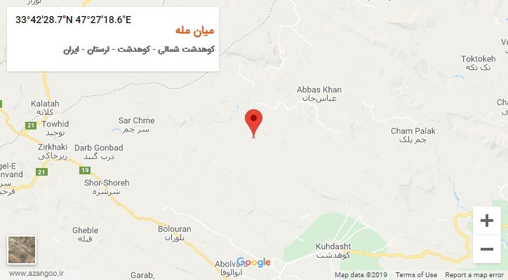 روستای میان مله بر روی نقشه