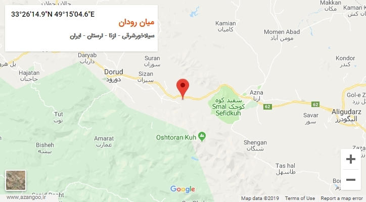 روستای میان رودان بر روی نقشه