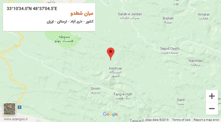 روستای میان شطدو بر روی نقشه