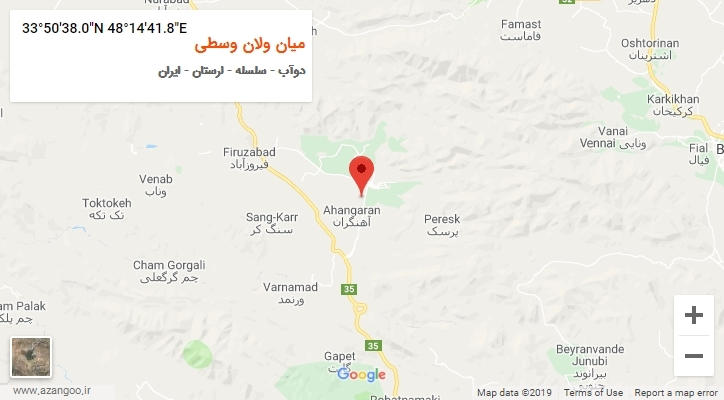 روستای میان ولان وسطی بر روی نقشه