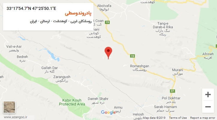 روستای پادروندوسطی بر روی نقشه