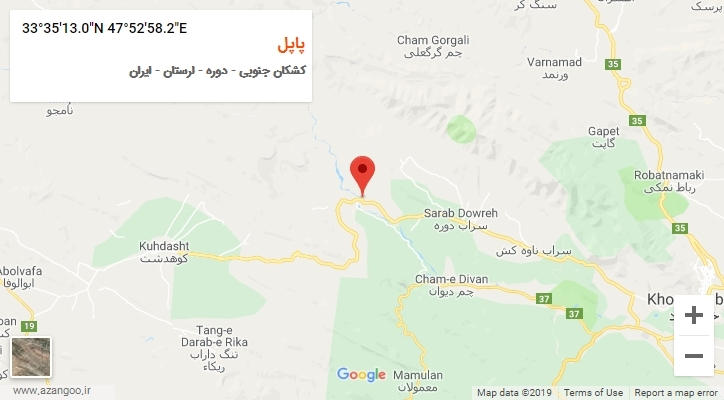 روستای پاپل بر روی نقشه