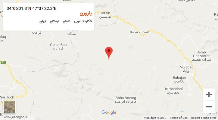 روستای پاروزن بر روی نقشه