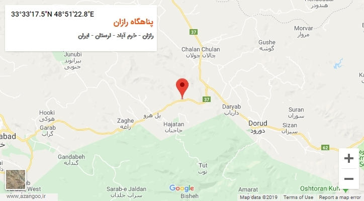 روستای پناهگاه رازان بر روی نقشه