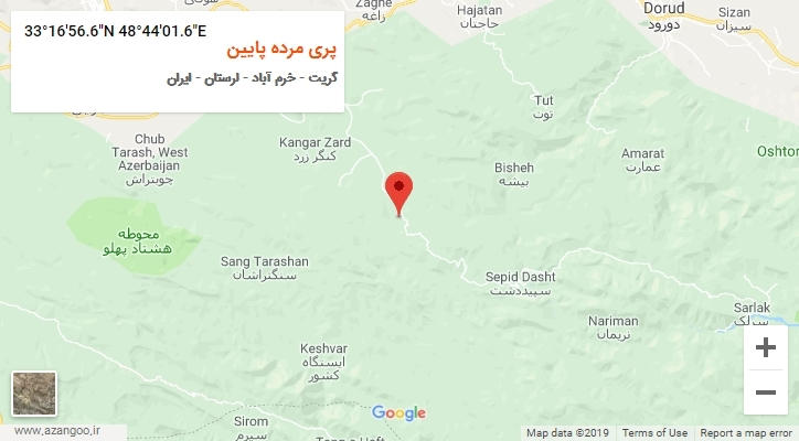 روستای پری مرده پایین بر روی نقشه