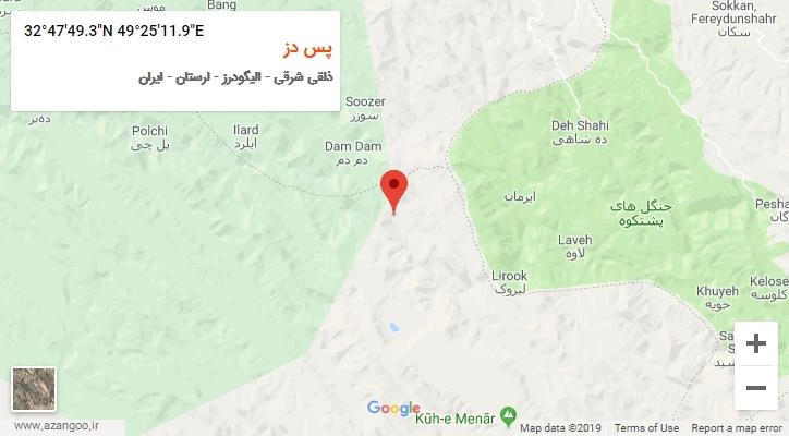 روستای پس دز بر روی نقشه