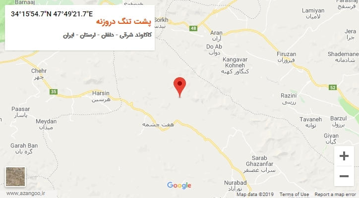 روستای پشت تنگ دروزنه بر روی نقشه