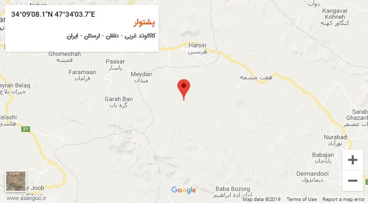 روستای پشتوار بر روی نقشه