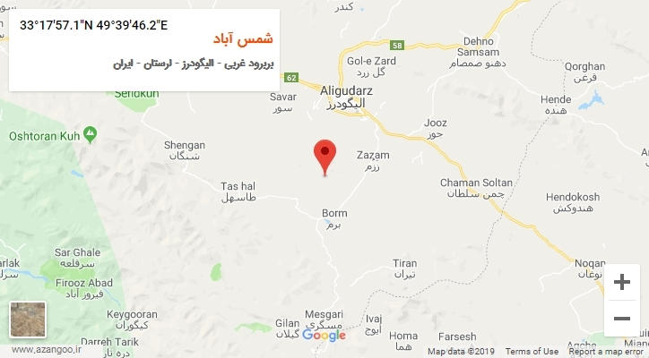روستای شمس آباد بر روی نقشه