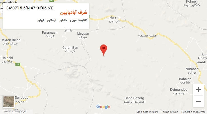 روستای شرف آبادپایین بر روی نقشه