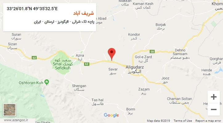روستای شریف آباد بر روی نقشه