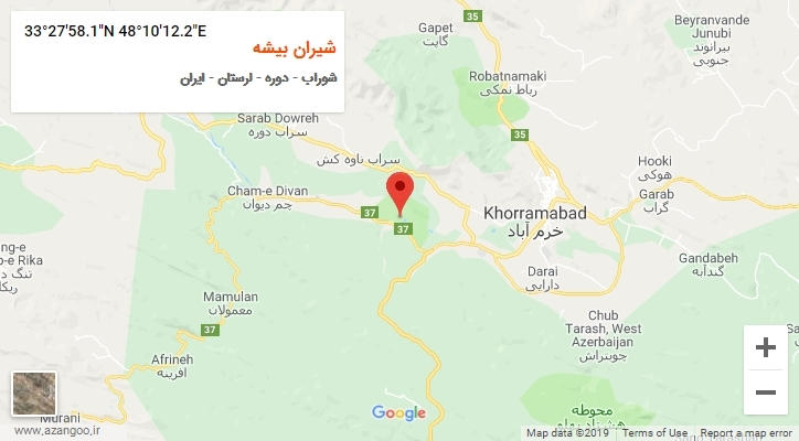 روستای شیران بیشه بر روی نقشه