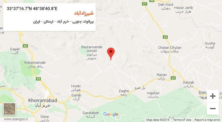 روستای شیرزادآباد بر روی نقشه