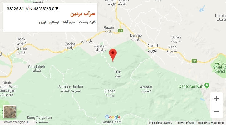 روستای سرآب بردین بر روی نقشه