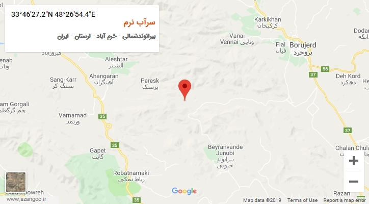 روستای سرآب نرم بر روی نقشه