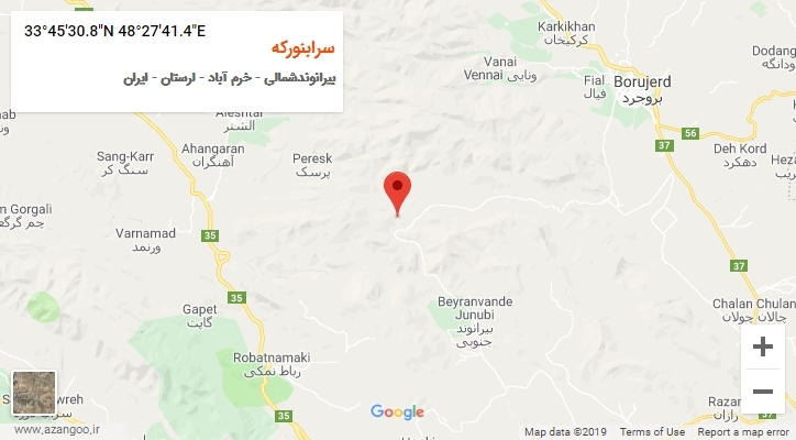 روستای سرابنورکه بر روی نقشه