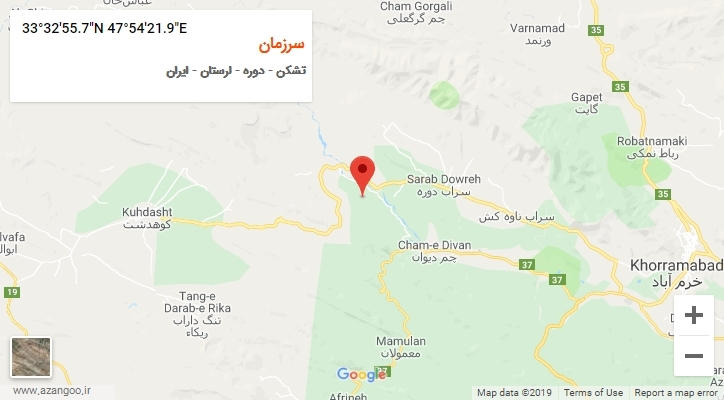 روستای سرزمان بر روی نقشه
