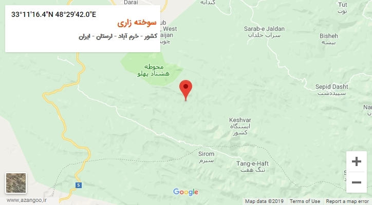 روستای سوخته زاری بر روی نقشه