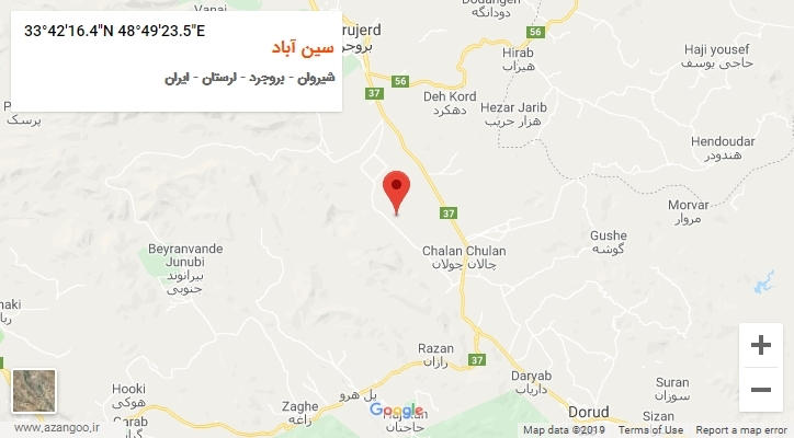 روستای سین آباد بر روی نقشه