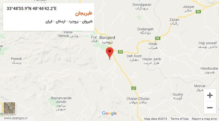 روستای طبریجان بر روی نقشه