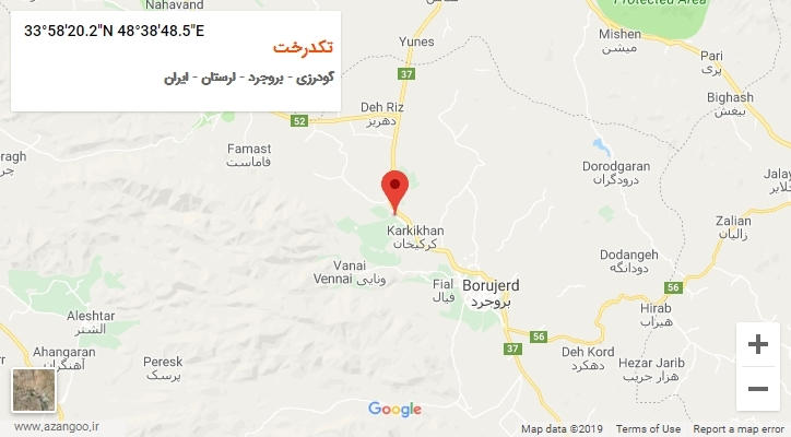 روستای تکدرخت بر روی نقشه