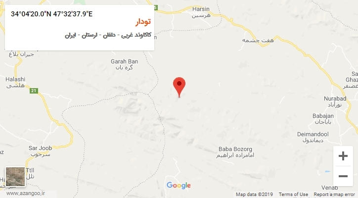 روستای تودار بر روی نقشه