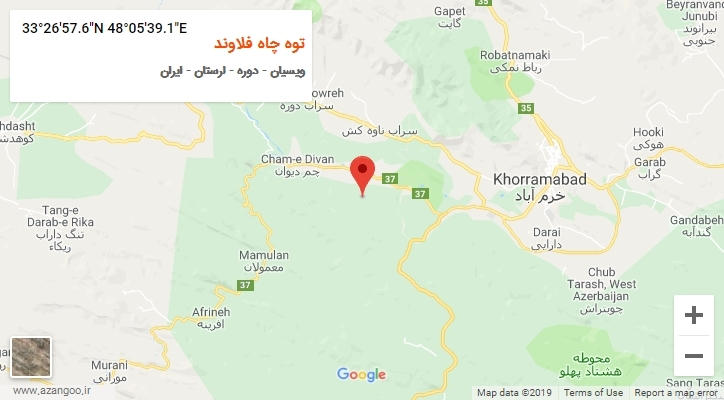 روستای توه چاه فلاوند بر روی نقشه